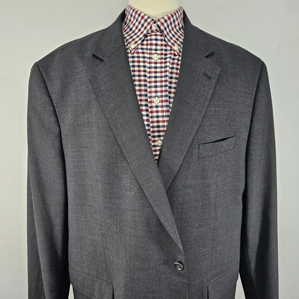 GS Perfect Fit Men's Sport Coat Two Button CH Gry Poly Wool Blend Sz 52PRG